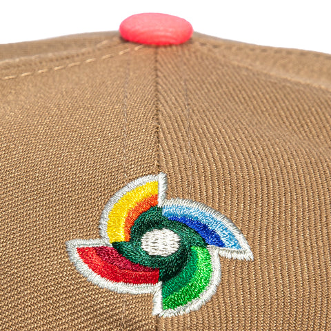New Era 9Forty A-Frame Mexico World Baseball Classic Mexico Flag Patch Snapback Hat - Khaki, Mint, Metallic Gold New Era