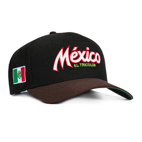 New Era 9Forty A-Frame Mexico El Tricolor Mexico Flag Patch Script Snapback Hat - Black, Brown New Era