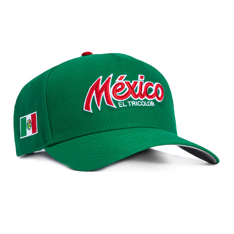 New Era 9Forty A-Frame Mexico El Tricolor Mexico Flag Patch Script Snapback Hat - Kelly Green New Era