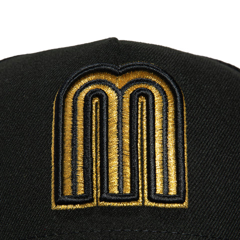 New Era 9Forty A-Frame Mexico World Baseball Classic Mexico Flag Patch Snapback Hat - Black, Metallic Gold New Era