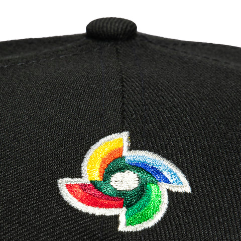 New Era 9Forty A-Frame Mexico World Baseball Classic Mexico Flag Patch Snapback Hat - Black, Metallic Gold New Era