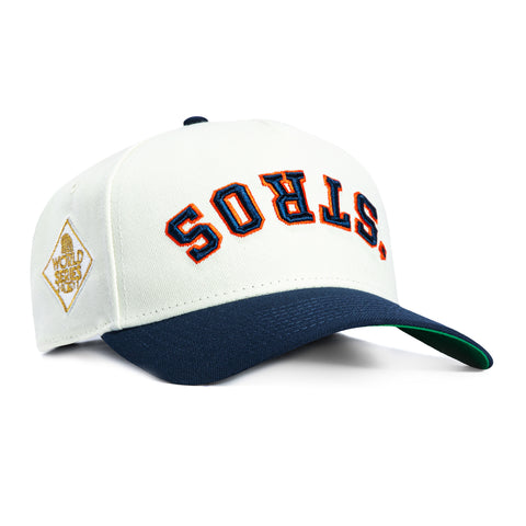 New Era 9Forty A-Frame Houston Astros 2017 World Series Patch Upside Down Word 'Stros Snapback Hat - White, Navy New Era