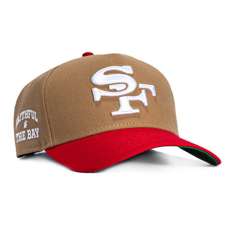 New Era 9Forty A-Frame Rivals San Francisco 49ers Faithful to The Bay Patch SF Snapback Hat - Khaki, Red New Era