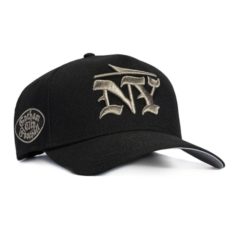 New Era 9Forty A-Frame New York Jets Gotham City Football Patch Word Snapback Hat - Black, Metallic Silver New Era