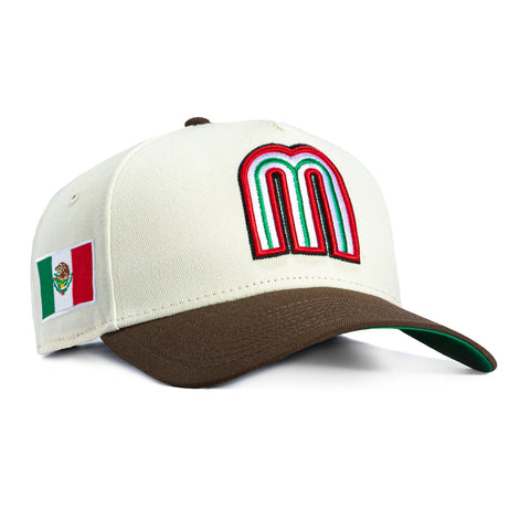 New Era 9Forty A-Frame Mexico World Baseball Classic Mexico Flag Patch Snapback Hat - White, Brown