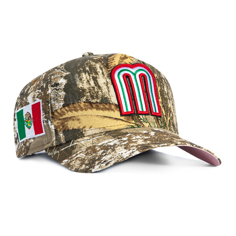 New Era 9Forty A-Frame Mexico World Baseball Classic Mexico Flag Patch Snapback Pink UV Hat - Realtree