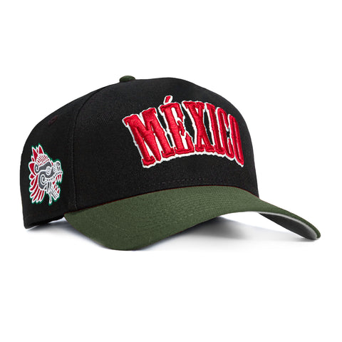 New Era 9Forty A-Frame Mexico Aztec Quetzalcoatl Patch Snapback Word Hat - Black, Olive
