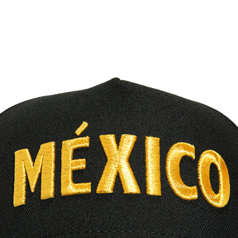New Era 9Forty A-Frame Mexico Mexico Flag Patch Word Snapback Hat - Black, Metallic Gold