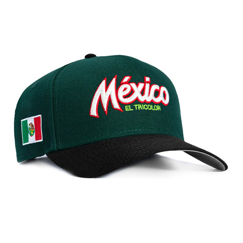 New Era 9Forty A-Frame Mexico El Tricolor Mexico Flag Patch Script Snapback Hat - Green, Black