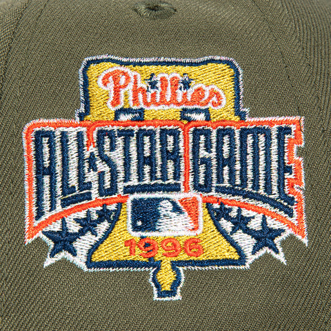 New Era 59Fifty Philadelphia Phillies 1996 All Star Game Patch Pink UV Hat - Olive, Black New Era