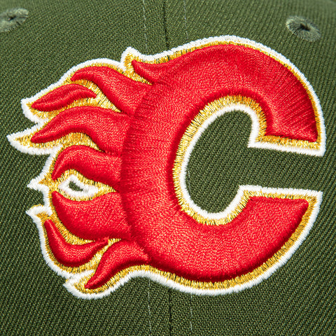 New Era 59Fifty Calgary Flames 25th Anniversary Patch Pink UV Hat - Olive New Era