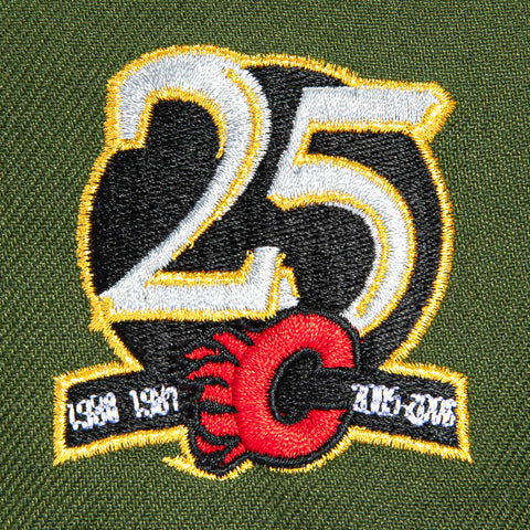 New Era 59Fifty Calgary Flames 25th Anniversary Patch Pink UV Hat - Olive New Era