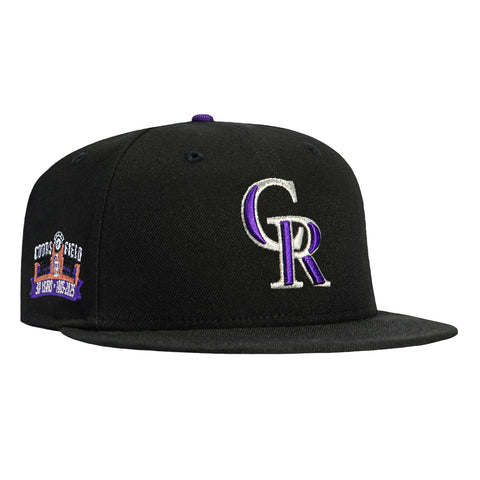 New Era 59Fifty Colorado Rockies 30th Anniversary Stadium Patch Lavender UV Hat - Black New Era