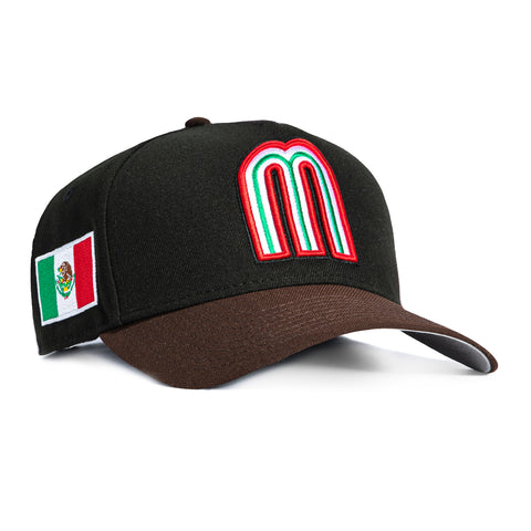 New Era 9Forty A-Frame Mexico World Baseball Classic Mexico Flag Patch Snapback Hat - Black, Brown New Era