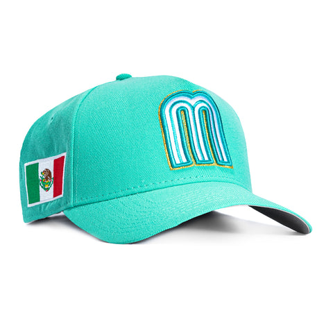 New Era 9Forty A-Frame Mexico World Baseball Classic Mexico Flag Patch Snapback Hat - Mint, Metallic Gold New Era