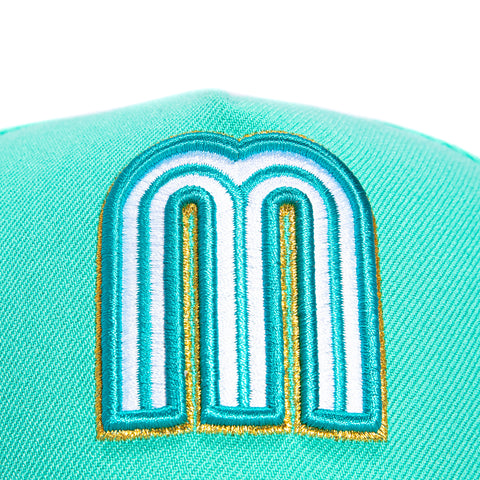 New Era 9Forty A-Frame Mexico World Baseball Classic Mexico Flag Patch Snapback Hat - Mint, Metallic Gold New Era
