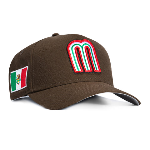 New Era 9Forty A-Frame Mexico World Baseball Classic Mexico Flag Patch Snapback Hat - Brown New Era
