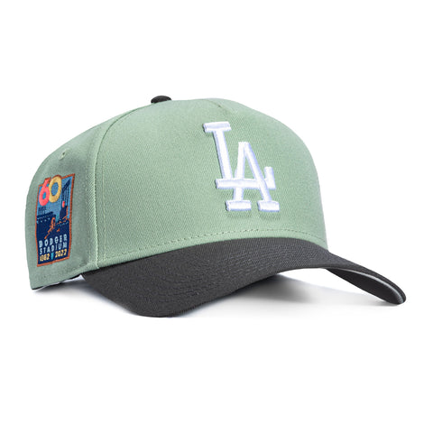 New Era 9Forty A-Frame Los Angeles Dodgers 60th Anniversary Stadium Patch Snapback Hat - Everest Green, Graphite New Era