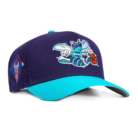 New Era 9Forty A-Frame Charlotte Hornets 1991 All Star Game Patch Snapback Hat - Purple, Teal New Era