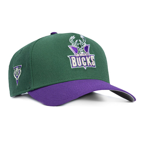 New Era 9Forty A-Frame Milwaukee Bucks Logo Patch 1993 Snapback Hat - Green, Purple New Era