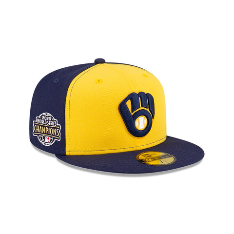 New Era 59Fifty Milwaukee Brewers 2026 World Series Champions Patch Alternate Rail Hat - Navy, Gold
