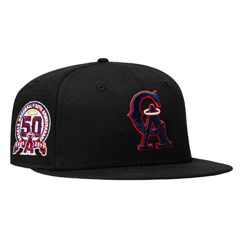 New Era 59Fifty Black Dome Los Angeles Angels 50th Anniversary Patch Hat - Black New Era