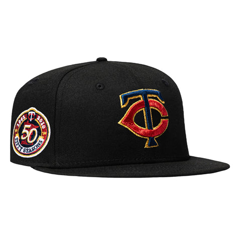 New Era 59Fifty Black Dome Minnesota Twins 50th Anniversary Patch Hat - Black New Era