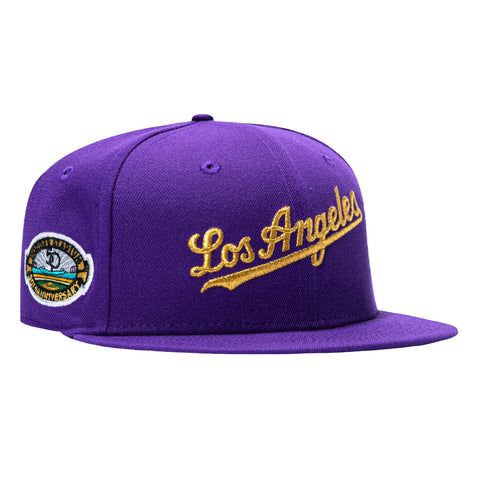 New Era 59Fifty Los Angeles Dodgers 50th Anniversary Stadium Patch Script Hat - Purple, Metallic Gold New Era