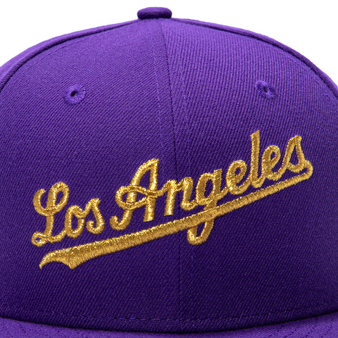 New Era 59Fifty Los Angeles Dodgers 50th Anniversary Stadium Patch Script Hat - Purple, Metallic Gold New Era