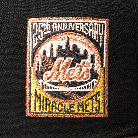 New Era 59Fifty New York Mets 25th Anniversary Patch Script Hat - Black, Brown, Metallic Copper New Era