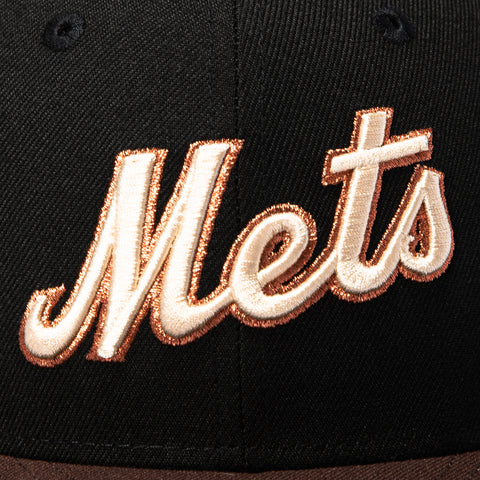 New Era 59Fifty New York Mets 25th Anniversary Patch Script Hat - Black, Brown, Metallic Copper New Era