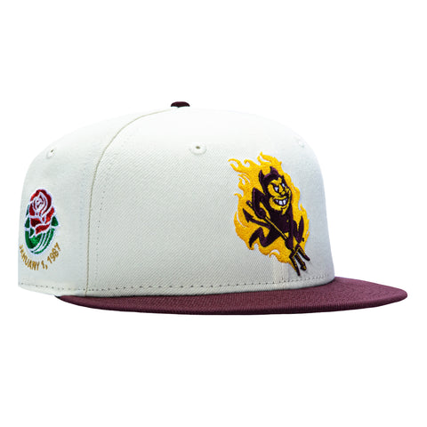 New Era 59Fifty Arizona State Sun Devils 1987 Rose Bowl Patch Sparky Hat - White, Maroon New Era