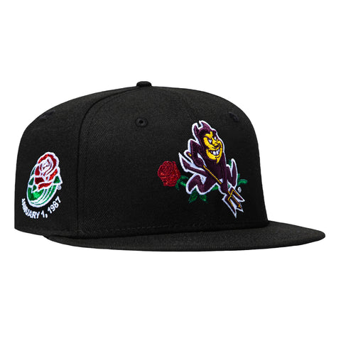 New Era 59Fifty Arizona State Sun Devils 1987 Rose Bowl Patch Sparky Rose Hat - Black New Era