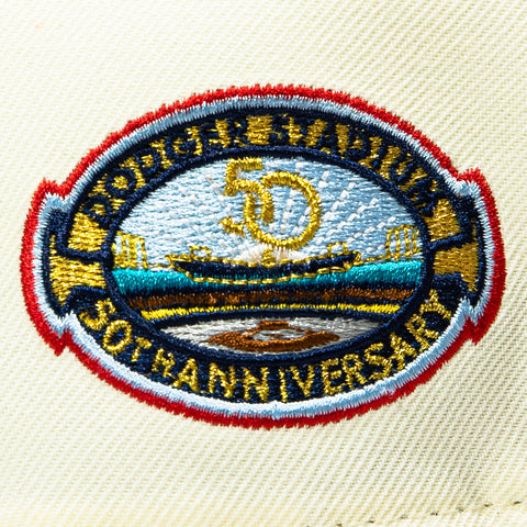 New Era 9Forty A-Frame Los Angeles Dodgers 50th Anniversary Stadium Patch Snapback Hat - White, Navy, Metallic Gold New Era