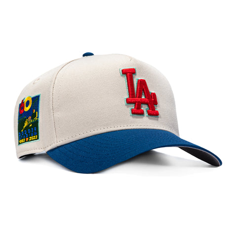 New Era 9Forty A-Frame Los Angeles Dodgers 60th Anniversary Stadium Patch Snapback Hat - Stone, Royal, Red New Era
