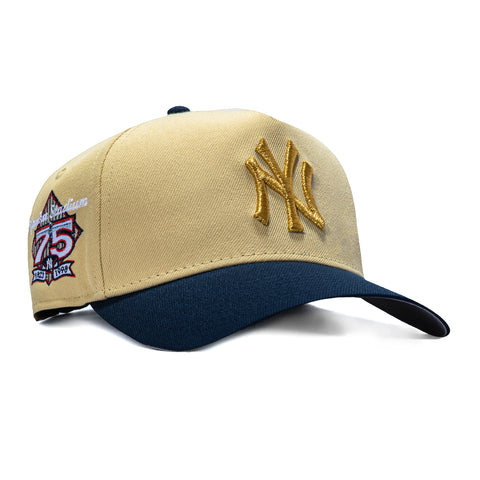 New Era 9Forty A-Frame New York Yankees 75th Anniversary Stadium Patch Snapback Hat - Tan, Navy, Metallic Gold New Era