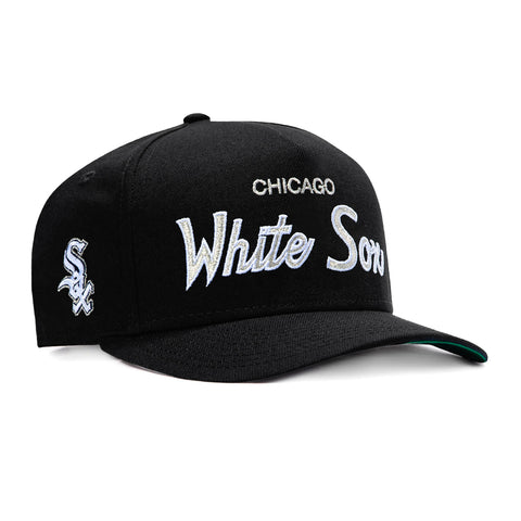 New Era 9Fifty A-Frame Chicago White Sox Logo Patch Script Snapback Hat - Black