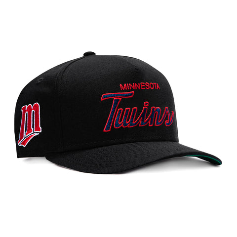 New Era 9Fifty A-Frame Minnesota Twins Logo Patch Script Snapback Hat - Black
