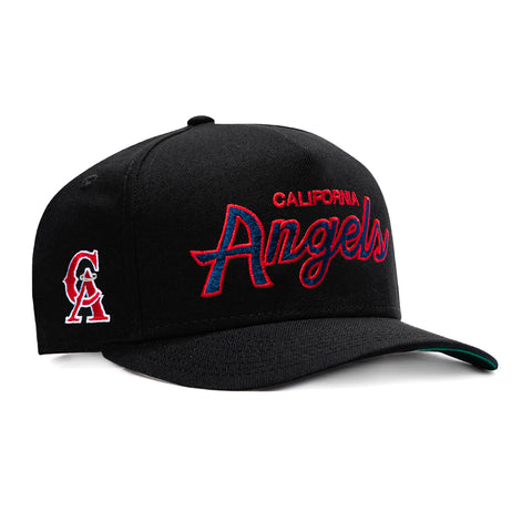 New Era 9Fifty A-Frame Los Angeles Angels Logo Patch Script Snapback Hat - Black