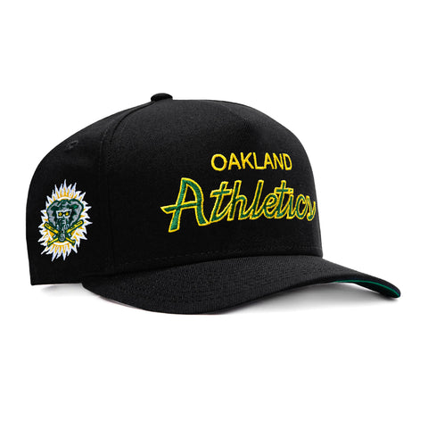 New Era 9Fifty A-Frame Oakland Athletics Logo Patch Script Snapback Hat - Black