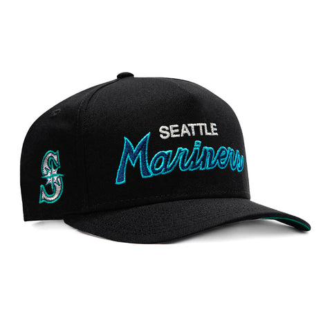 New Era 9Fifty A-Frame Seattle Mariners Logo Patch Script Snapback Hat - Black