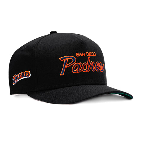New Era 9Fifty A-Frame San Diego Padres Logo Patch Script Snapback Hat - Black