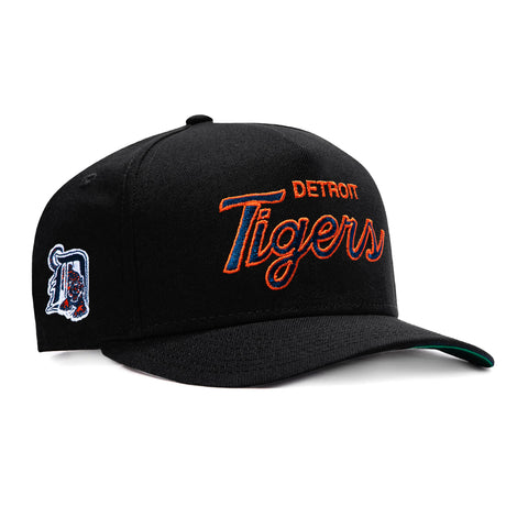 New Era 9Fifty A-Frame Detroit Tigers Logo Patch Script Snapback Hat - Black