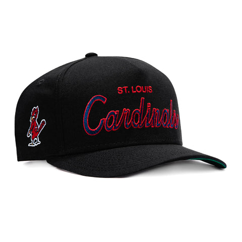 New Era 9Fifty A-Frame St Louis Cardinals Logo Patch Script Snapback Hat - Black