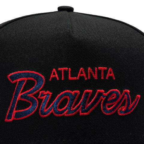 New Era 9Fifty A-Frame Atlanta Braves Logo Patch Script Snapback Hat - Black New Era