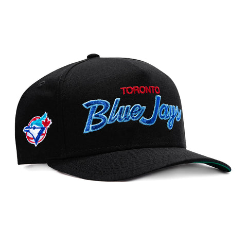 New Era 9Fifty A-Frame Toronto Blue Jays Logo Patch Script Snapback Hat - Black New Era
