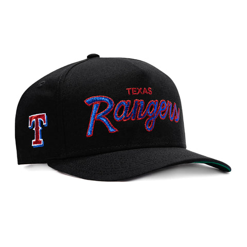 New Era 9Fifty A-Frame Texas Rangers Logo Patch Script Snapback Hat - Black New Era