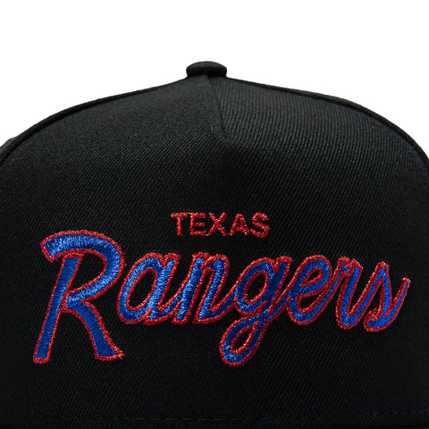 New Era 9Fifty A-Frame Texas Rangers Logo Patch Script Snapback Hat - Black New Era