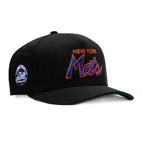 New Era 9Fifty A-Frame New York Mets Logo Patch Script Snapback Hat - Black