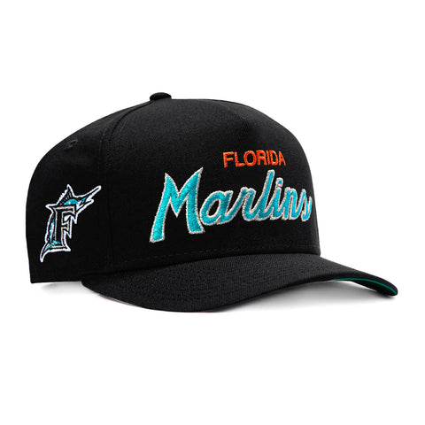 New Era 9Fifty A-Frame Miami Marlins Logo Patch Script Snapback Hat - Black New Era